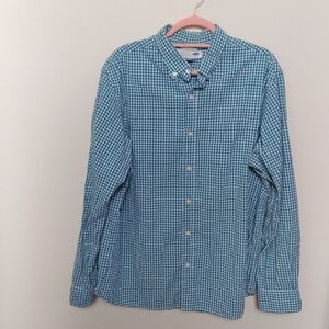Old Navy Blue and White Cotton Gingham Plaid Classic Button Down Shirt Size XL